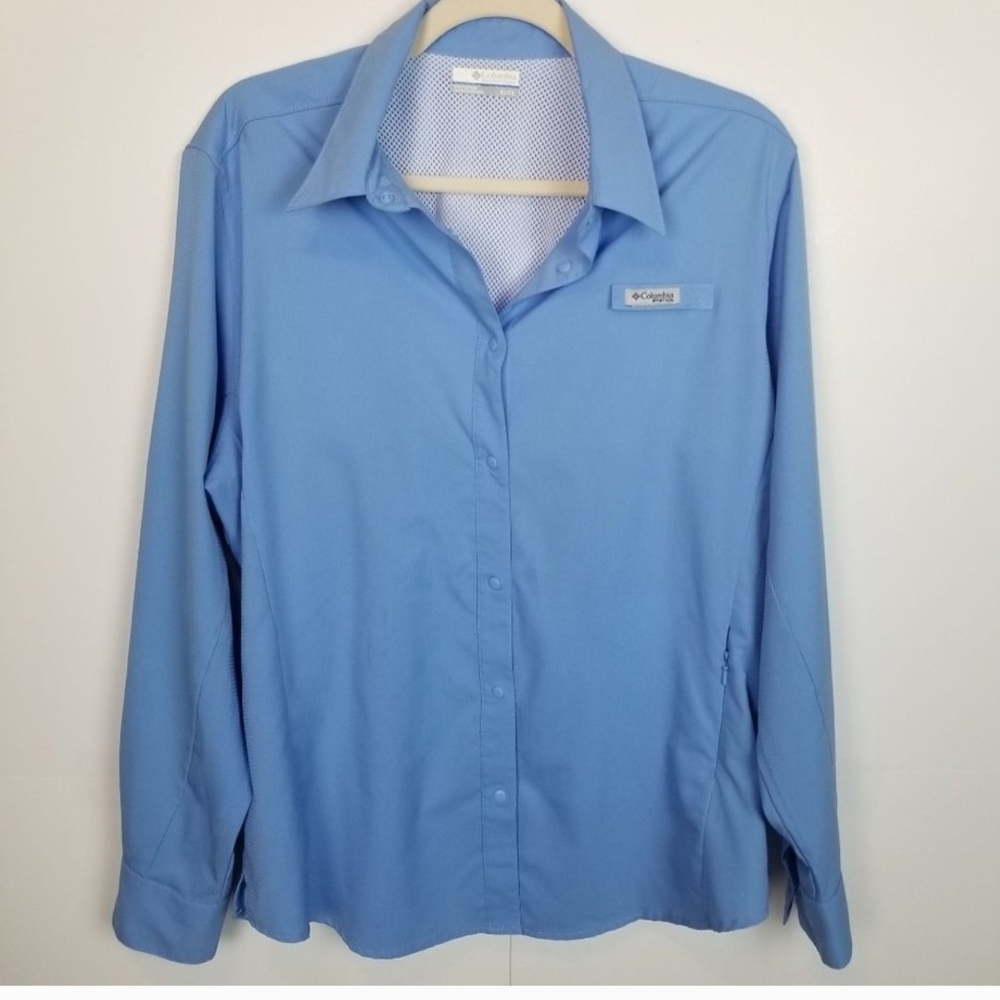 Columbia PFG Fishing Shirt Mens XL Onmi shade Blue vented Snap Buttons